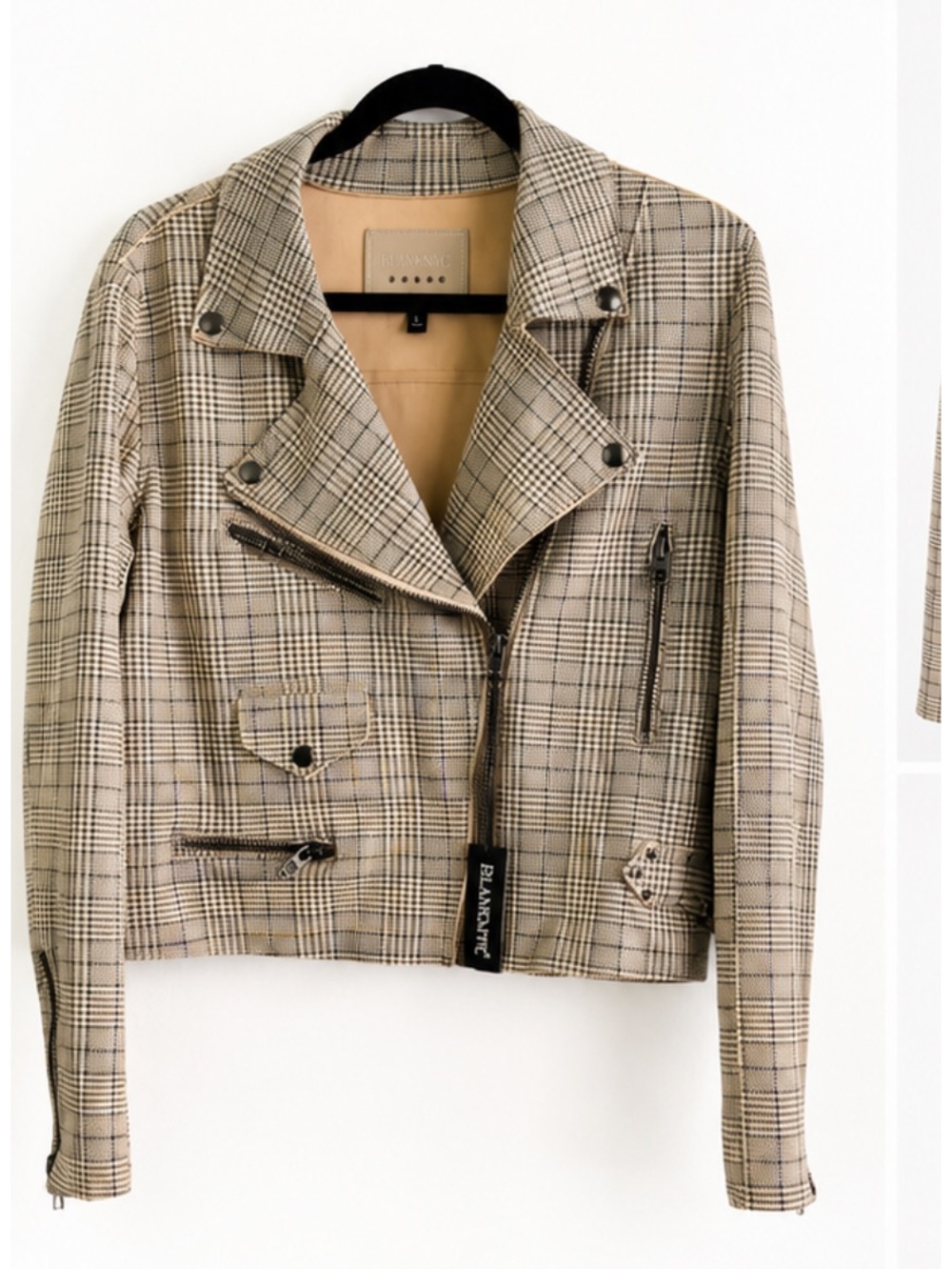 Blank NYC beige brown Plaid Women's moto Jacket L new